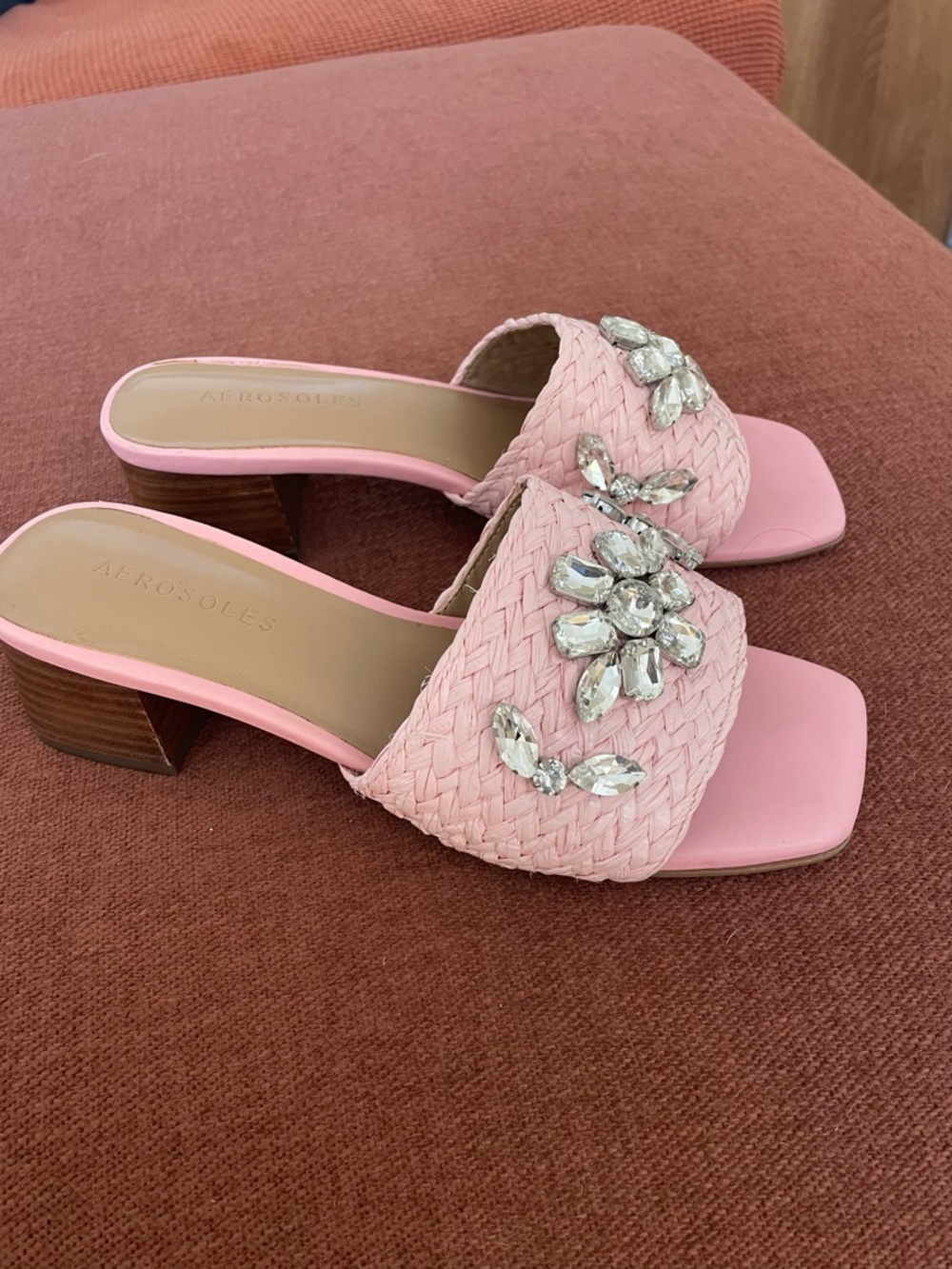 Aerosoles Pink Jeweled Woven Slide Sandals